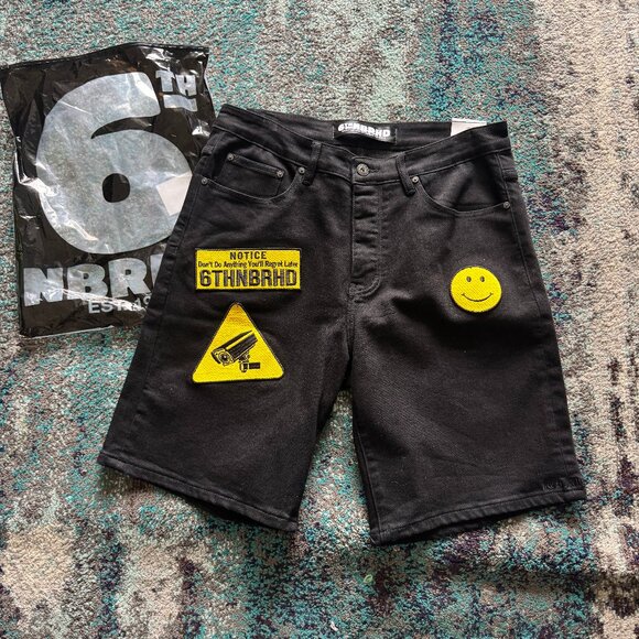 6THNBRHD “Notice” Patch Shorts – Black size 32 - Picture 1 of 9
